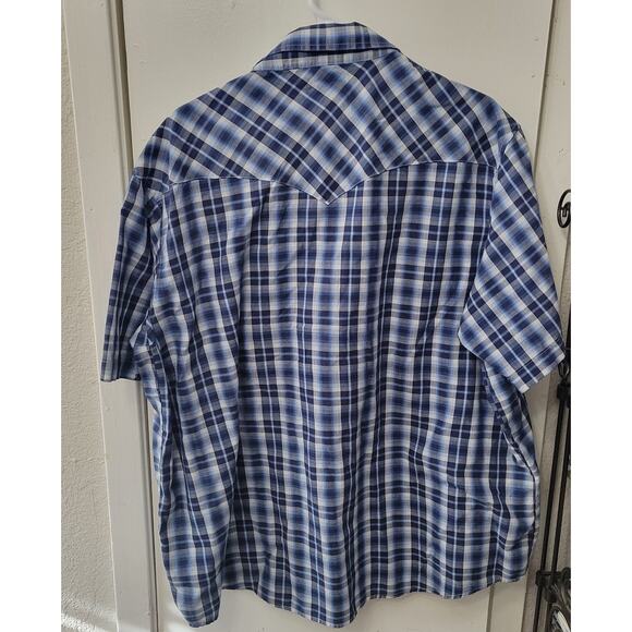 Wrangler Pearl Snap Western Blue White Plaid Short Sleeve Men's Shirt 2XL - Picture 2 of 5